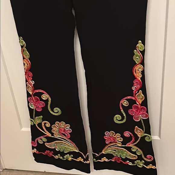 Embroidered Colourful Black Sequin Pants, size L - Picture 4 of 6